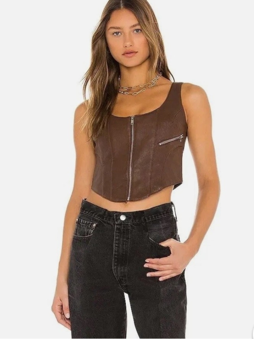 Understated Lamb Leather Moto Bustier Top